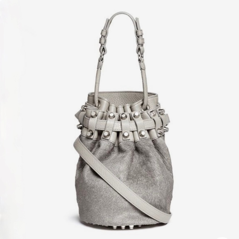 SOLD ✨ Alexander Wang 'DIEGO' Small CalfHair Panel Leather Bucket Bag - Picture 1 of 10
